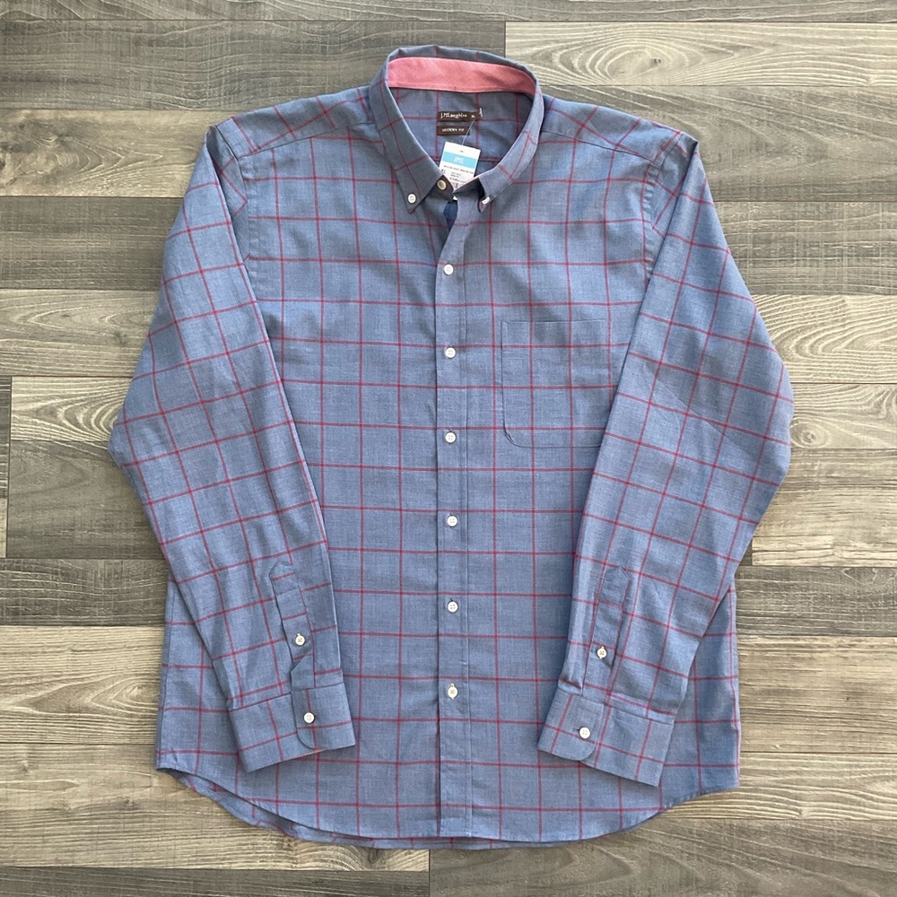 NWT J. McLaughlin Westend Modern Fit Shirt Men's XL Grey Red Window Pane Cotton